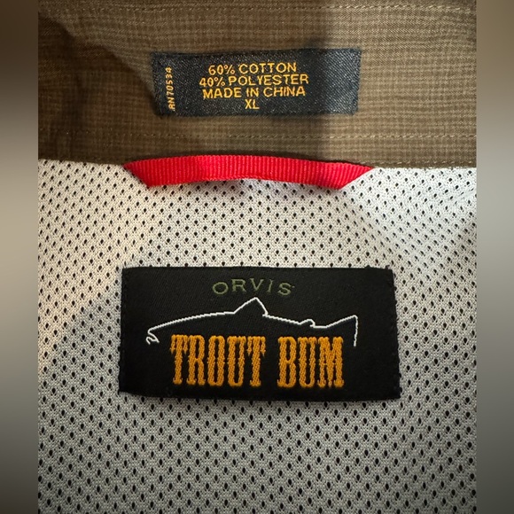 Orvis Men’s Shirt XL Trout Bum Fishing Button Brown Performance Shirt Brown - Picture 6 of 9